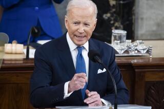 President Joe Biden delivers his first State of the Union address to a joint session of Congress at the Capitol, Tuesday, March 1, 2022, in Washington. (Jim Lo Scalzo/Pool via AP)