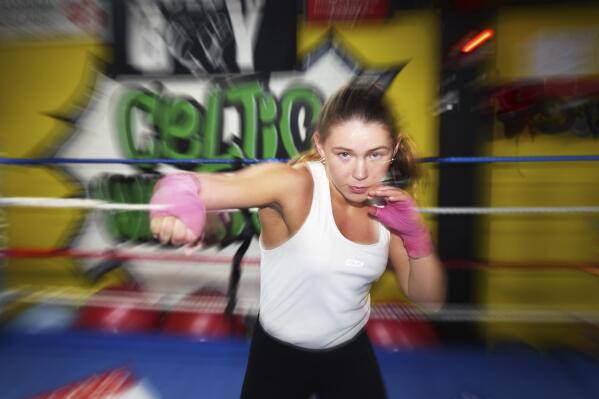 Boxer Kaci Rock, under-22 national champion in the welterweight division, trains in the Celtic Warrior boxing club in Dublin, Ireland, Thursday, May 18, 2023. Katie Taylor’s success has been paving the way for young Irish fighters like Rock, as women’s boxing gains popularity around the world. (AP Photo/Peter Morrison)