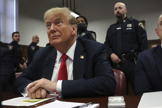 Former U.S. President Donald Trump sits in court during his trial for allegedly covering up hush money payments at Manhattan Criminal Court on May 28, 2024 in New York. Donald Trump arrived for closing arguments in his hush money trial ahead of the jury deciding whether to make him the first criminally convicted former president and current White House hopeful in history. (Photo by Spencer Platt/Getty Images)