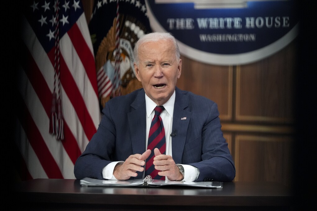 FILE - President Joe Biden speaks during a briefing about preparations for Hurricane Milton and the response to Hurricane Helene in the South Court Auditorium on the White House complex in Washington, Oct. 9, 2024. There has been a doubling of petitions by workers to have union representation during President Joe Biden's administration, according to figures released Tuesday by the National Labor Relations Board. (AP Photo/Mark Schiefelbein, File)