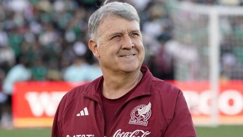 FILE -Mexico head coach Gerardo Martino is seen prior to a soccer match against Peru Saturday, Sept. 24, 2022, in Pasadena, Calif. Inter Miami confirmed the hiring of Gerardo “Tata” Martino as coach on Wednesday, June 28, 2023, setting the stage for him to be reunited with Lionel Messi next month.(AP Photo/Mark J. Terrill, File)