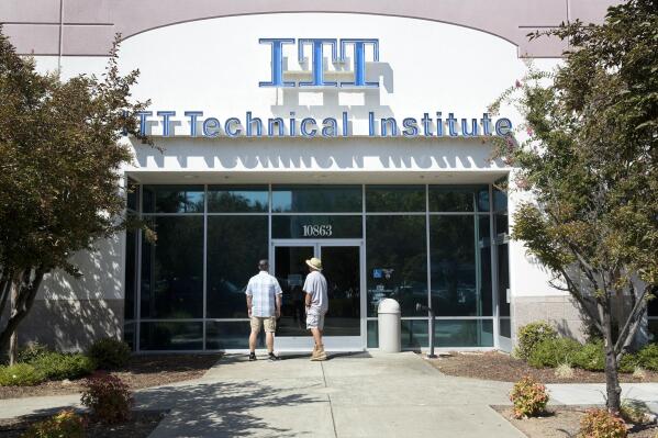 FILE - ITT Technical Institute campus seen closed after ITT Educational Services announced that the school had ceased operating, Sept. 6, 2016, in Rancho Cordova, Calif. Students who used federal loans to attend ITT Technical Institute as far back as 2005 will automatically get that debt canceled. This comes after authorities found “widespread and pervasive misrepresentations” at the defunct for-profit college chain. The Biden administration says the action will cancel $3.9 billion in federal student debt for 208,000 borrowers.  (AP Photo/Rich Pedroncelli, File)