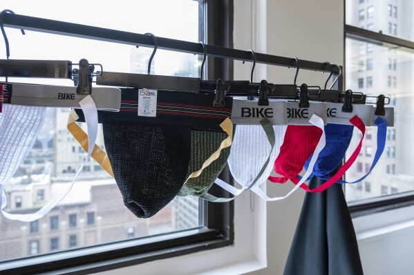 This image released by BIKE Athletic shows a collection of jockstraps in New York on March 6, 2024. (Andrew Werner Photography for BIKE Athletic via AP)