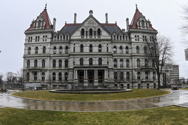 FILE - The New York State Capitol stands on March 13, 2023, in Albany, N.Y. The New York state Legislature’s bill drafting office has been hit with an apparent cyberattack Wednesday, April 17, 2024. (AP Photo/Hans Pennink, File)