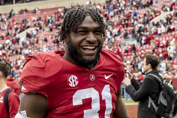 FILE - Alabama linebacker Will Anderson Jr. (31) jogs off the field after a 34-0 win over Austin Peay at an NCAA college football game, Saturday, Nov. 19, 2022, in Tuscaloosa, Ala. Anderson was named the Defensive player of the year on the All-SEC team announced Monday, Dec. 5, 2022.(AP Photo/Vasha Hunt, File)