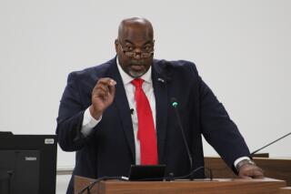 North Carolina Republican Lt. Gov. Mark Robinson speaks at a Senate Education Committee hearing on Wednesday, July 14, 2021, in the Legislative Office Building in Raleigh, N.C. Robinson is facing calls to resign from elected officials and LGBTQ advocacy groups over comments he made in June in which he criticized teachings in K-12 public schools and likened peoples' sexual orientation to “filth.” (AP Photo/Bryan Anderson)