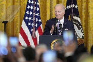 President Joe Biden speaks during a reception in the East Room of the White House in Washington, Monday, May 1, 2023, to celebrate Eid al-Fitr. (AP Photo/Susan Walsh)