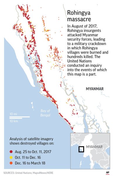 A United Nations fact-finding mission says sexual violence carried out by Myanmar's security forces against the country's Muslim Rohingya minority was so widespread and severe that it demonstrates intent to commit genocide.;