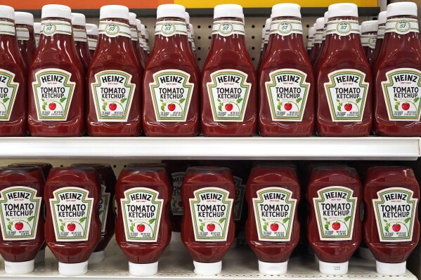 File - Heinz tomato ketchup is displayed in a Target store in Upper Saint Clair, Pa., on Friday, July 7, 2023. On Thursday, the Labor Department releases the producer price index for August, an indicator of inflation at the wholesale level. (AP Photo/Gene J. Puskar, File)