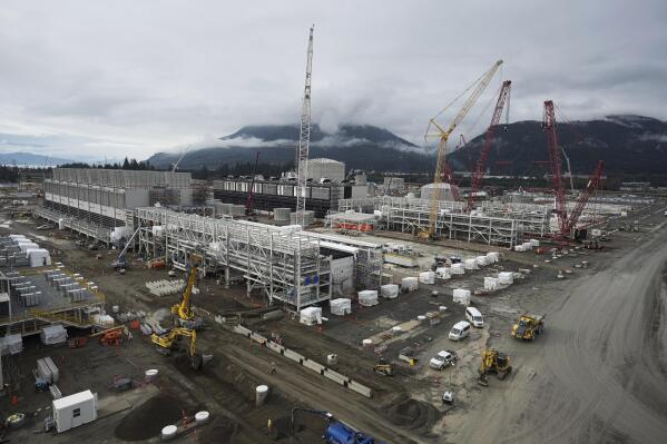 FILE - The LNG Canada industrial energy project is under construction in Kitimat, British Columbia, Sept. 28, 2022. The war-inspired natural gas boom is undermining already insufficient efforts to limit future warming to just a few more tenths of a degree, according to a new report released Thursday, Nov. 10, by Climate Action Tracker. (Darryl Dyck/The Canadian Press via AP, File)