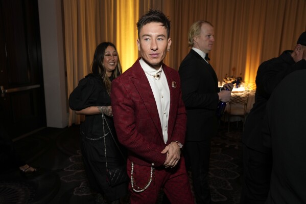 Barry Keoghan arrives at the 81st Golden Globe Awards at The Beverly Hilton on Sunday, January 7, 2024 in Beverly Hills, California.  (AP Photo/Chris Pizzello)