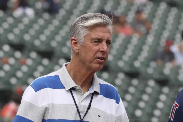 FILE - Then-Boston Red Sox President of Baseball Operations David Dombrowski is seen before a baseball game against the Detroit Tigers, Friday, July 20, 2018, in Detroit. The National League champion Philadelphia Phillies gave team President Dave Dombrowski a three-year contract extension that takes him through the 2027 season, Managing Partner John Middleton announced Tuesday, Nov. 22, 2022. (AP Photo/Carlos Osorio, File)