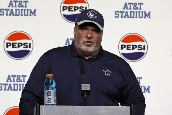 Dallas Cowboys head coach Mike McCarthy responds to questions during a news conference after the team's NFL football game against the Seattle Seahawks in Arlington, Texas, Thursday, Nov. 30, 2023. (APPhoto/Roger Steinman)