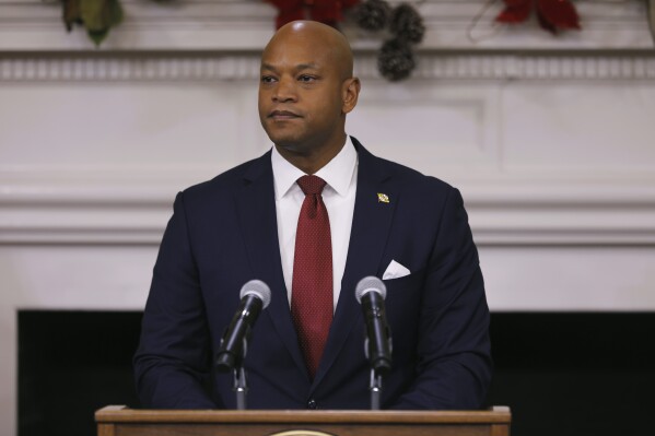 FILE - Maryland Gov. Wes Moore announces measures he is supporting to improve public safety during a news conference, Tuesday, Jan. 9, 2024, in Annapolis, Md. Moore signed a bill into law on Thursday, May 167, 2024, to create a new statewide center to help prevent gun violence. The governor described it as the first of its kind since the White House urged states to form their own centers to better focus efforts to stop gun violence. (AP Photo/Brian Witte, File)