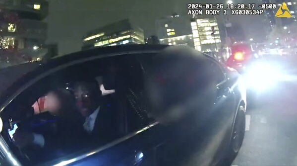FILE - This image made from body camera footage provided by the New York City Police Department shows New York City Council Member Yusef Salaam during a traffic stop, Friday, Jan. 26, 2024, in New York. In New York, a proposed bill that would require officers to document basic information when they question someone has divided city government and been thrust into the national spotlight after police pulled over a black lawmaker without giving him a reason. (New York City Police Department via AP, File)
