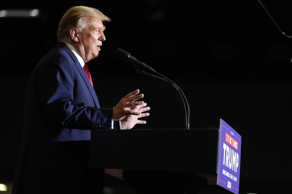 Republican presidential candidate former President Donald Trump speaks at a campaign rally Saturday, March 2, 2024, in Greensboro, N.C. (APPhoto/Chris Carlson)