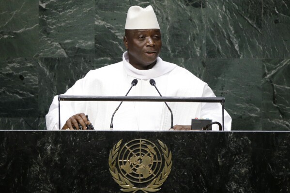 Gambia's President Yahya Jammeh addresses the 69th session of the United Nations General Assembly at the United Nations headquarters on Sept. 25, 2014. (AP Photo/Frank Franklin II, File)