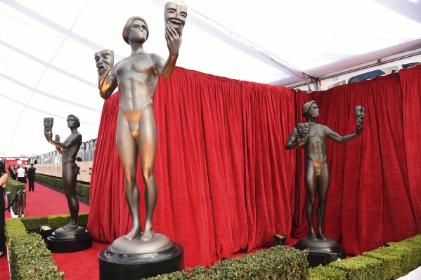 
              SAG statues appear on the red carpet at the 24th annual Screen Actors Guild Awards at the Shrine Auditorium & Expo Hall on Sunday, Jan. 21, 2018, in Los Angeles. (Photo by Richard Shotwell/Invision/AP)
            