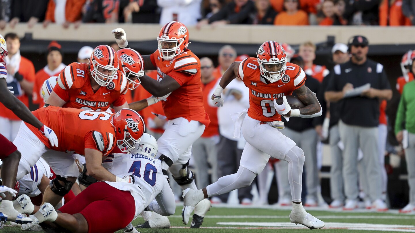 Oklahoma State RB Ollie Gordon goes for his 4th straight 100-yard rushing game at West Virginia