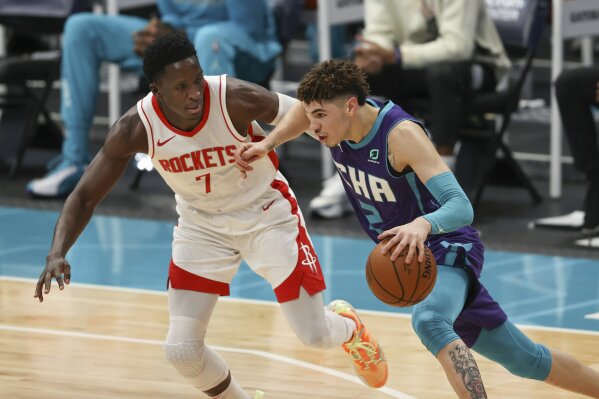 Ball's 3-point shooting lifts Hornets past Rockets 119-94