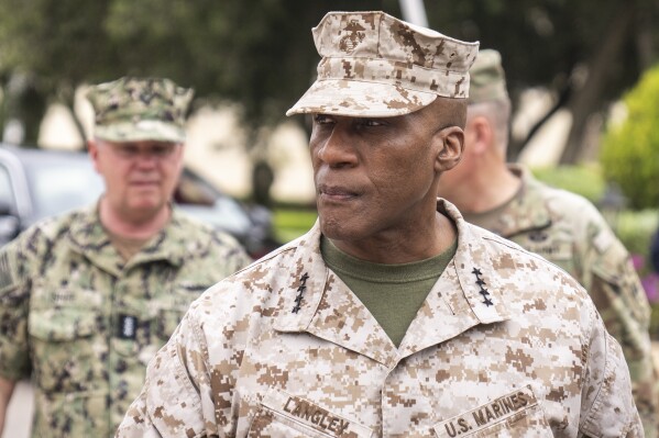 Gen. Michael Langley, USMC, Commander, U.S. Africa Command, attends the 20th African Lion military exercise in Agadir, Morocco, Thursday, May 30, 2024. (AP Photo/Mosa'ab Elshamy)