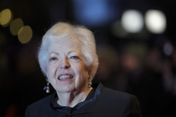 Thelma Schoonmaker arrives on the red carpet for the Martin Scorsese Honorary Golden Bear ceremony, at the International Film Festival 'Berlinale', in Berlin, Tuesday, Feb. 20, 2024. (AP Photo/Markus Schreiber)