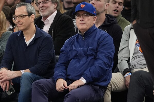 New York Mets owner Steve Cohen watches during the first half of an NBA basketball game between the New York Knicks and the Sacramento Kings on Thursday, April 4, 2024, in New York. (AP Photo/Frank Franklin II)