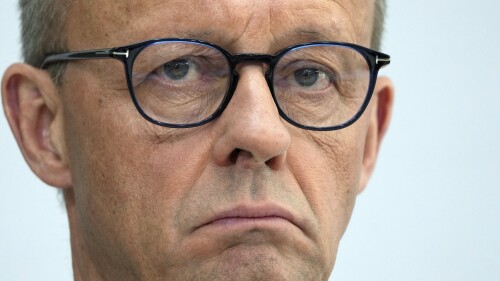 FILE - The Chairman of the German Christian Democratic Party (CDU), Friedrich Merz, addresses the media during a press conference at the party's headquarters in Berlin, Germany, on May 9, 2022. Germany's opposition leader insisted on Monday, July 24, 2023 that there will be no “cooperation” at the local level between his party and the far-right Alternative for Germany after his suggestion that they might somehow work together drew unease within his own conservative bloc. Friedrich Merz's center-right Christian Democratic Union has long said it won't work with Alternative for Germany, or AfD, which has drifted steadily further right. (AP Photo/Michael Sohn, File)