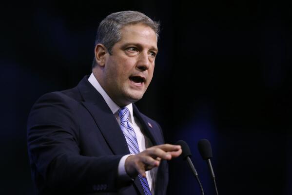 FILE - In this Sept. 7, 2019, file photo, Rep. Tim Ryan, D-Ohio, speaks during the New Hampshire state Democratic Party convention in Manchester, N.H. Ryan, a 10-term representative from Ohio's blue-collar Mahoning Valley, officially launched his bid Monday, April 26, 2021, for a coveted open Senate seat in Ohio. He becomes the Democratic frontrunner as the party goes after Republican Rob Portman's seat in what stands to be one of 2022's most closely watched Senate contests.(AP Photo/Robert F. Bukaty, File)