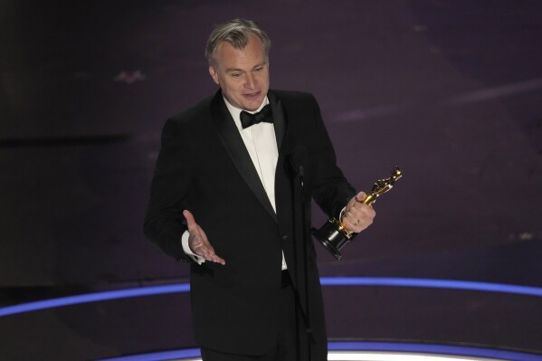 Christopher Nolan accepts the award for best director for "Oppenheimer" during the Oscars on Sunday, March 10, 2024, at the Dolby Theatre in Los Angeles. (AP Photo/Chris Pizzello)