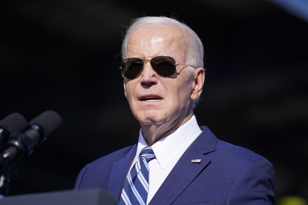 President Joe Biden speaks at Tioga Marine Terminal, Friday, Oct. 13, 2023, in Philadelphia. (AP Photo/Evan Vucci)