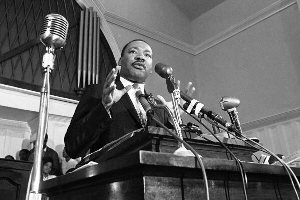 
              FILE - In this 1960 file photo, Martin Luther King Jr. speaks in Atlanta. The civil rights leader had carried the banner for the causes of social justice — organizing protests, leading marches and making powerful speeches exposing the scourges of segregation, poverty and racism. (AP File Photo)
            