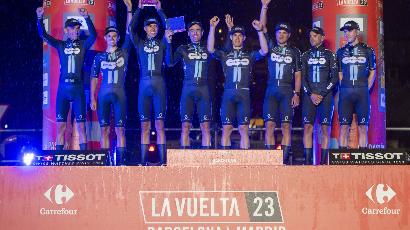 Bardet’s DSM wins rainy time trial to start Spanish Vuelta. Evenepoel