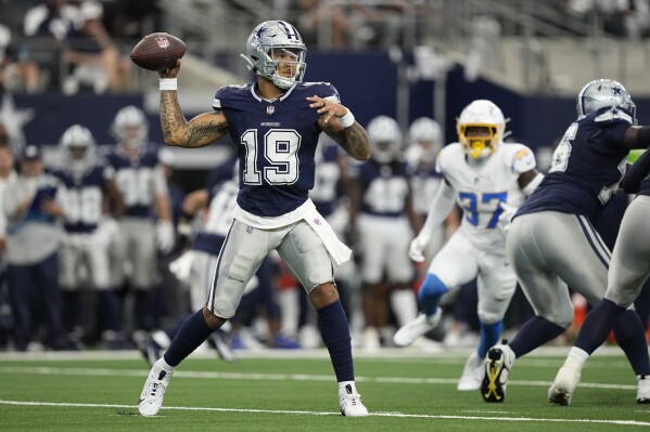 Cowboys' Trey Lance throws 5 picks. Chargers' long TDs pace 26-19 victory  over Dallas | AP News