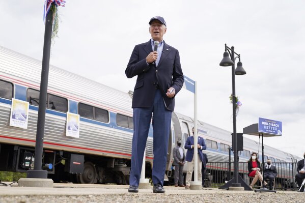 Democratic presidential candidate former Vice President Joe Biden speaks at Amtrak's Alliance Train Station, Wednesday, Sept. 30, 2020, in Alliance, Ohio. Biden is on a train tour through Ohio and Pennsylvania today. (AP Photo/Andrew Harnik)