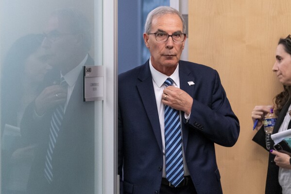 U.S. Attorney David Weiss, departs for a break during a transcribed interview before members of the House Judiciary Committee, Tuesday, Nov. 7, 2023, in Washington. The special counsel overseeing the Hunter Biden investigation is testifying behind closed doors as a GOP probe into the Justice Department's handling of the case continues to unfold. (AP Photo/Alex Brandon)