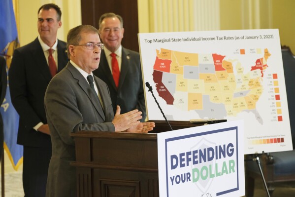 Tax reduction advocate Grover Norquist speaks during the first day of the Legislative Special Session at the Oklahoma Capitol Tuesday, Oct. 3, 2023, in Oklahoma City. (Doug Hoke/The Oklahoman via AP)