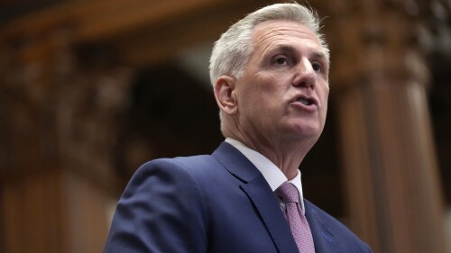 House Speaker Kevin McCarthy of Calif., speaks during a news conference after the House approved an annual defense bill, Friday, July 14, 2023, on Capitol Hill in Washington. (AP Photo/Patrick Semansky)