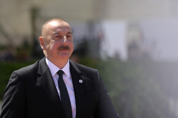 Azerbaijan's President Ilham Aliyev arrives for the European Political Community Summit at the Mimi Castle in Bulboaca, Moldova, Thursday, June 1, 2023. (AP Photo/Andreea Alexandru)
