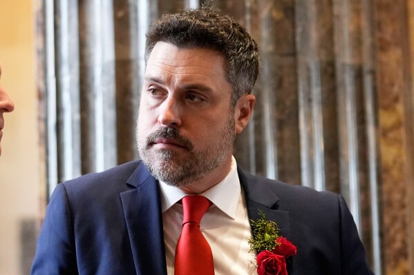 Republican state senator Blake Miguez converses before the swearing in of the Louisiana state legislature in Baton Rouge, La., on Jan. 8, 2024. (AP Photo/Gerald Herbert, Pool, File)