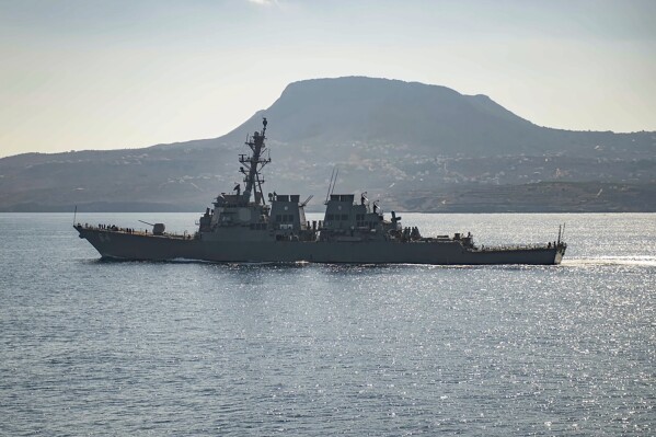 The guided-missile destroyer USS Carney in Souda Bay, Greece. The American warship and multiple commercial ships came under attack Sunday, Dec. 3, 2023 in the Red Sea, the Pentagon said, potentially marking a major escalation in a series of maritime attacks in the Mideast linked to the Israel-Hamas war. “We’re aware of reports regarding attacks on the USS Carney and commercial vessels in the Red Sea and will provide information as it becomes available,” the Pentagon said. (Petty Officer 3rd Class Bill Dodge/U.S. Navy via AP)
