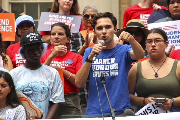 March For Our Lives co-founder David Hogg speaks at a gun safety rally following a fatal shooting earlier in the week on the University of North Carolina at Chapel Hill campus, Wednesday, Aug. 30, 2023, in Chapel Hill, N.C. (AP Photo/Hannah Schoenbaum)