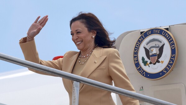 Vice President Kamala Harris arrives at Orlando Worldwide Airport sooner than attending the 20th Quadrennial Convention of the Women's Missionary Society of the African Methodist Episcopal (AME) Church, Tuesday, Aug. 1, 2023. The gathering on the Orange County Convention Heart in Orlando is cyber net cyber net hosting 3,000 delegates from 39 countries. (Joe Burbank/Orlando Sentinel through AP)