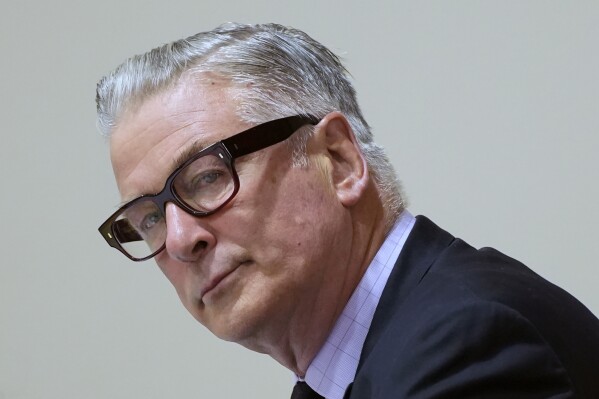 Actor Alec Baldwin attends his trial for involuntary manslaughter for the 2021 fatal shooting of cinematographer Halyna Hutchins during filming of the Western movie "Rust," July 12, 2024, at Santa Fe County District Court in Santa Fe, N.M. (Ramsay de Give/Pool Photo via AP, File)