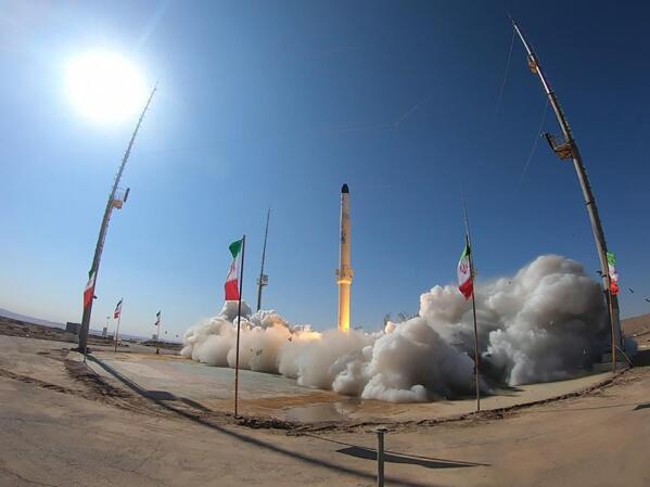 This picture released by the official website of the Iranian Defense Ministry on Monday, Feb. 1, 2021, shows the launch of Iran's newest satellite-carrier rocket, called "Zuljanah," at an undisclosed location, in Iran. State TV on Monday aired the launch of the rocket, which it said was able to reach a height of 500 km (310 miles) and is capable of carrying a 200-kilogram (440-pound) satellite. It did not launch a satellite into orbit. (Iranian Defense Ministry via AP)