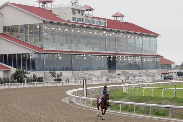 FILE - A hore goes through an early morning workout for the first time since Hurricane Katrina at the Fair Ground Race Track in New Orleans, La., on Nov. 2, 2006. A federal appeals court has ruled Friday, Nov. 18, 2022, that Congress gave too much power to a nonprofit authority it created in 2020 to develop and enforce horseracing rules. The 5th U.S. Circuit Court of Appeals said that the Horseracing Integrity and Safety Act is “facially unconstitutional.”(AP Photo/Bill Haber, File)