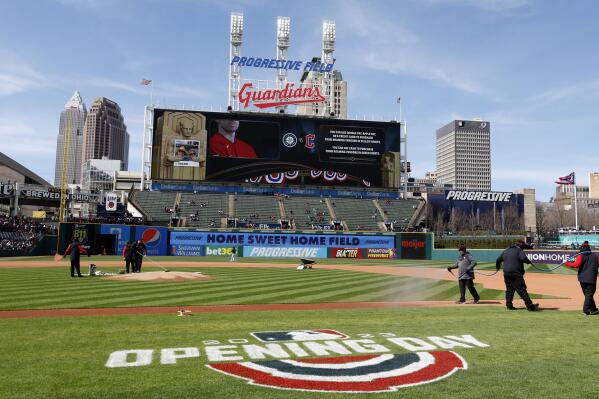 Seattle Mariners' Teoscar Hernandez hits an RBI single off Cleveland  Guardians relief pitcher Nick Sandlin during the 12th inning of a baseball  game, Sunday, April 9, 2023, in Cleveland. (AP Photo/Ron Schwane