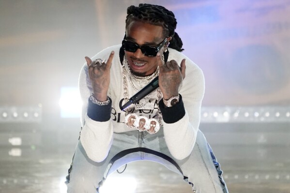 FILE - Quavo of the band Migos performs during the 2021 Global Citizen Live event in Los Angeles on Sept. 25, 2021. Quavo will release “Rocket Power,” his first album since fellow Migos member Takeoff was shot and killed outside a bowling alley in November 2022 (AP Photo/Chris Pizzello, File)