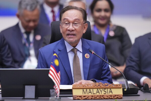 Malaysia's Prime Minister Anwar Ibrahim attends the plenary session at the Association of Southeast Asian Nations (ASEAN) Summit in Kuala Lumpur, Malaysia, Monday, May 26, 2025. (AP Photo/Vincent Thian)