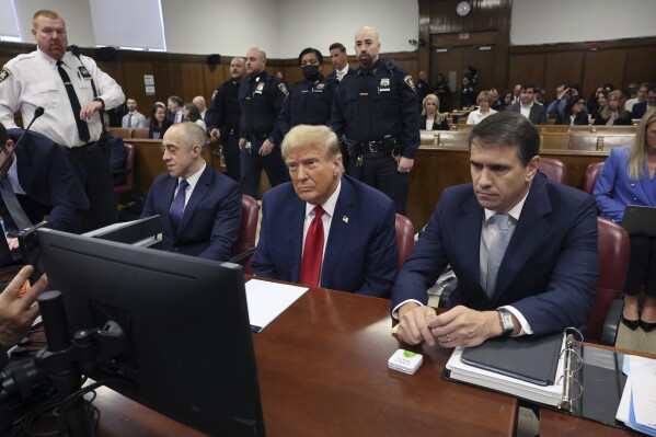 Former President Donald Trump appears at Manhattan criminal court before his trial in New York, Thursday, April 25, 2024.(Spencer Platt/Pool Photo via AP)